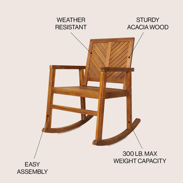 Ned Modern Chevron-Back 300-Lbs Support Acacia Wood Patio Outdoor Rocking Chair - JONATHAN Y